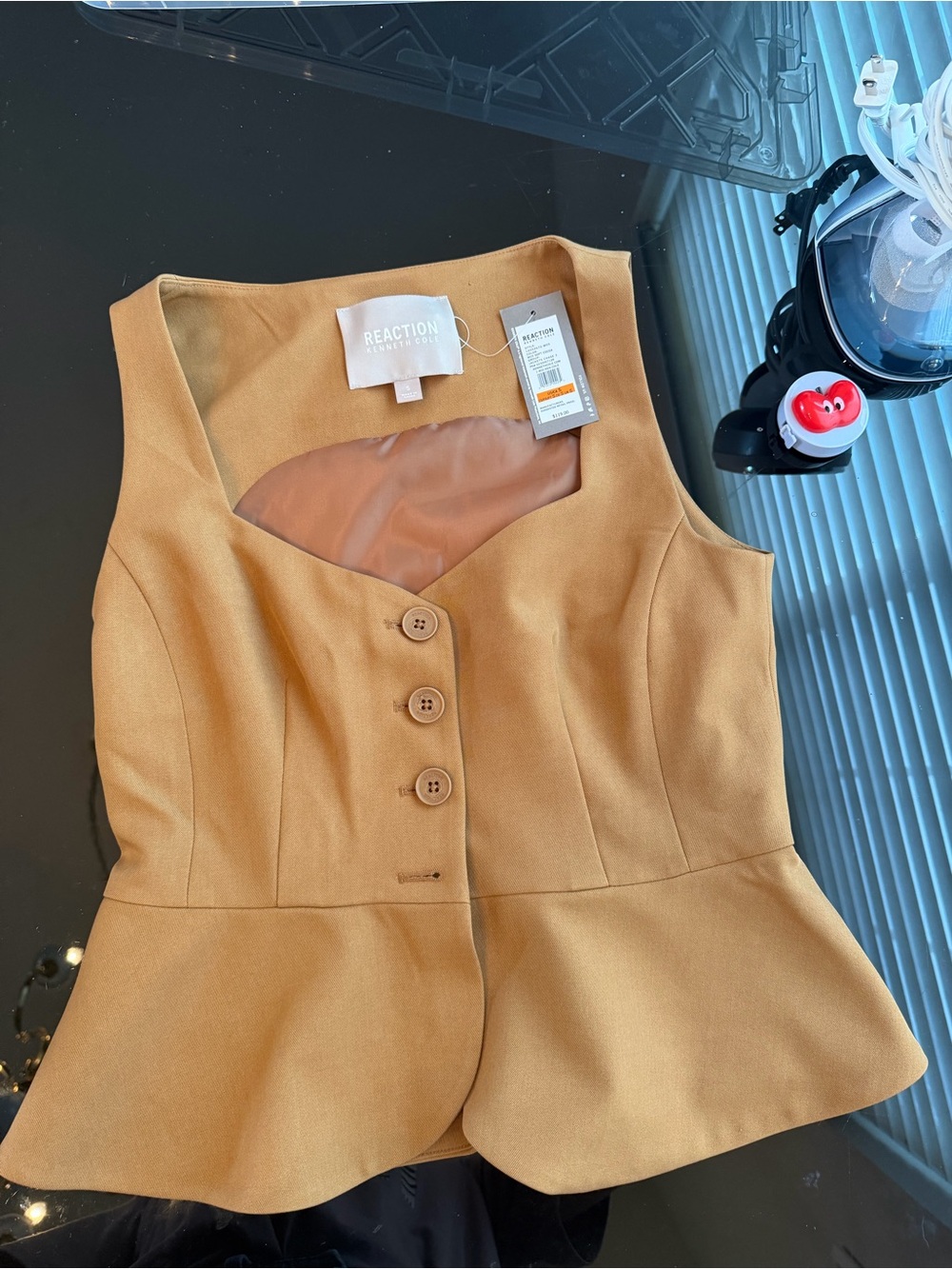 Kenneth Cole Reaction Caramel Peplum Button Vest